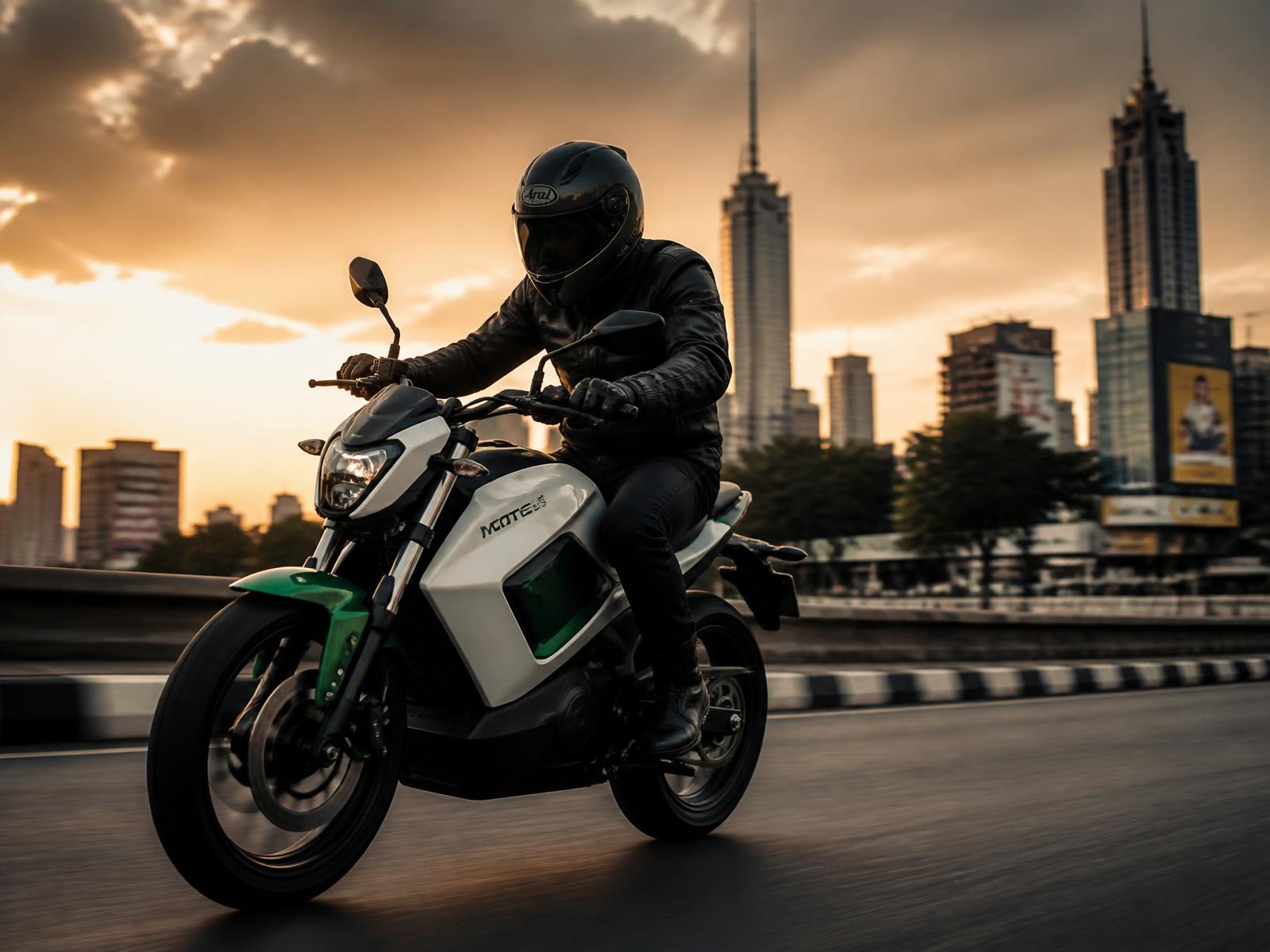 Rider on a Beyond Mobility electric motorcycle in the city